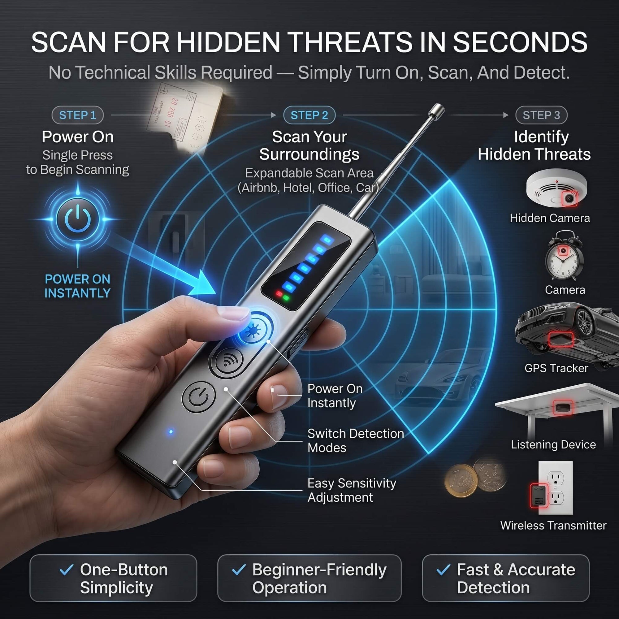 PrivacyGuard™ Pro Hidden Camera & GPS Detector