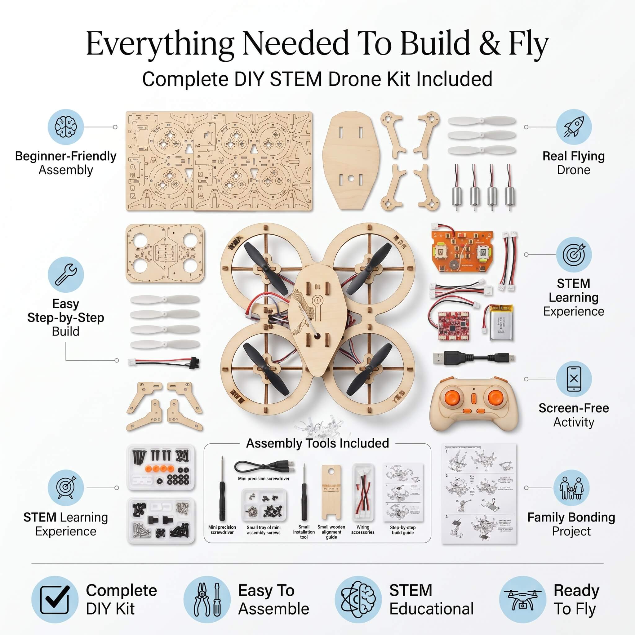 AeroCraft™ Wooden DIY Quadcopter Drone