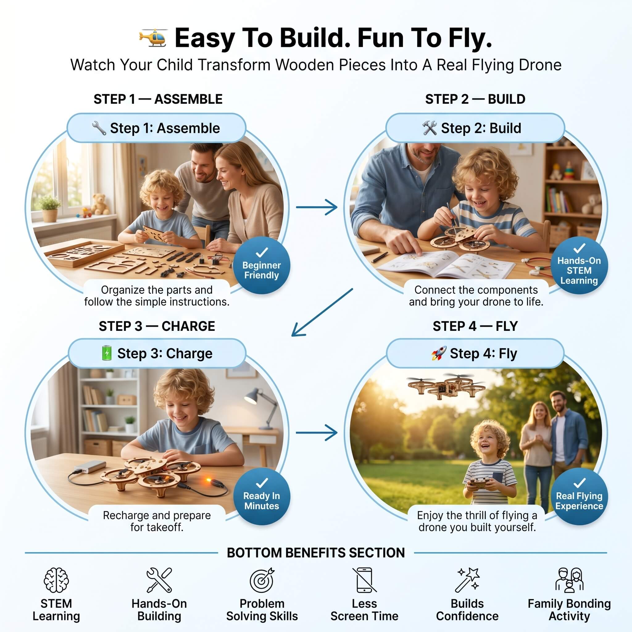 AeroCraft™ Wooden DIY Quadcopter Drone